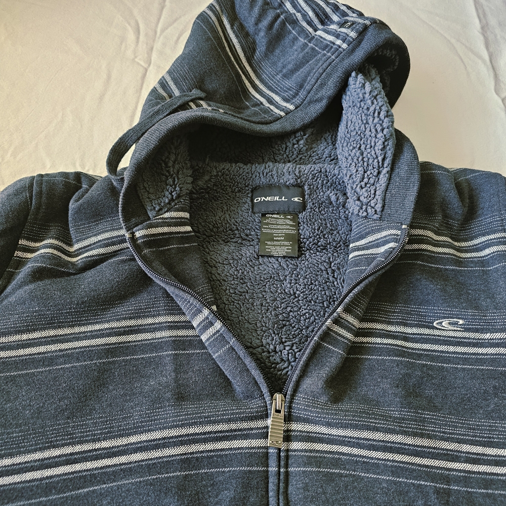 O'NEILL Men's Sherpa-Lined Gray Striped  Zip-Up Hoodie - Picture 6 of 8